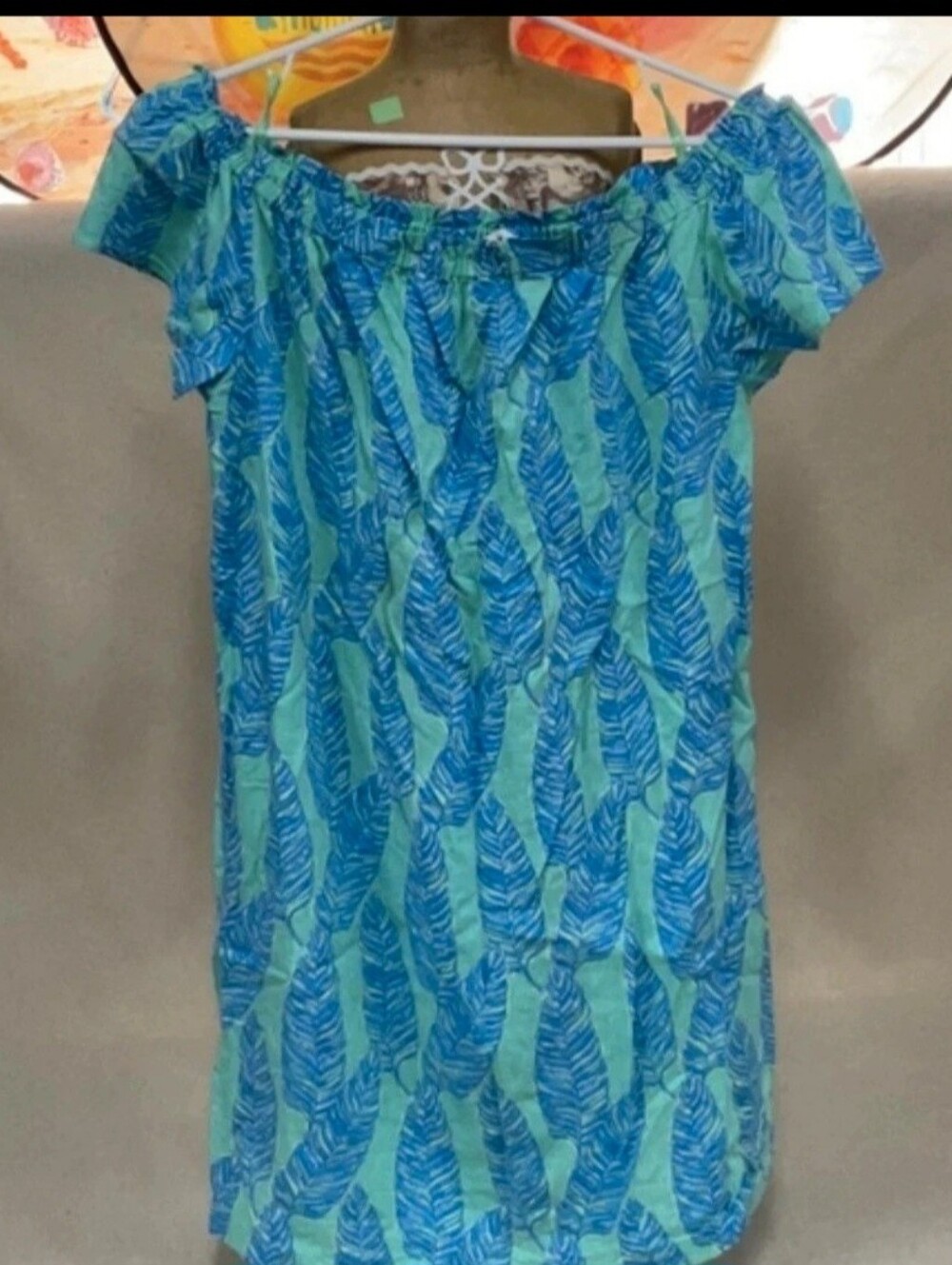 Vineyard Vines Blue & Teal Leaf-Print Off-Shoulder Tunic